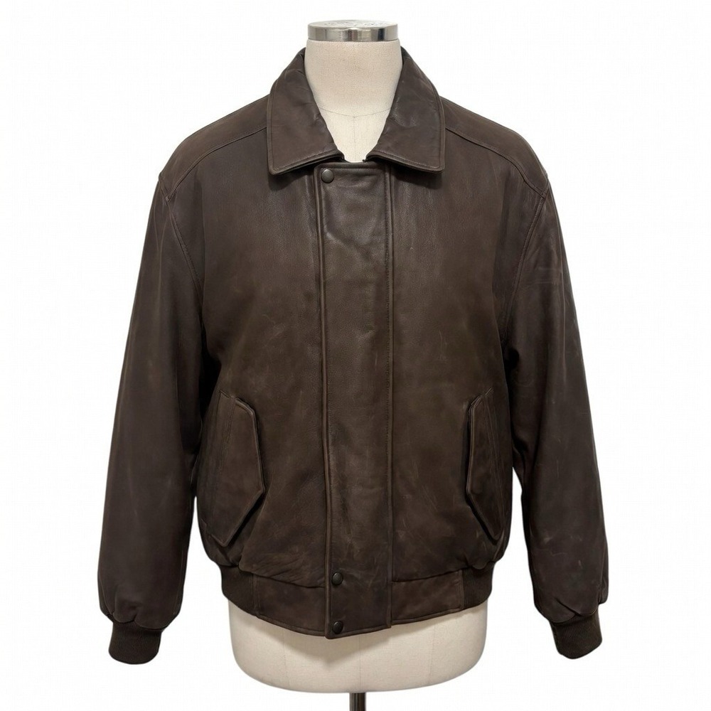 Savile Row Genuine Leather Brown Bomber Jacket Size Large Men's Outerwear